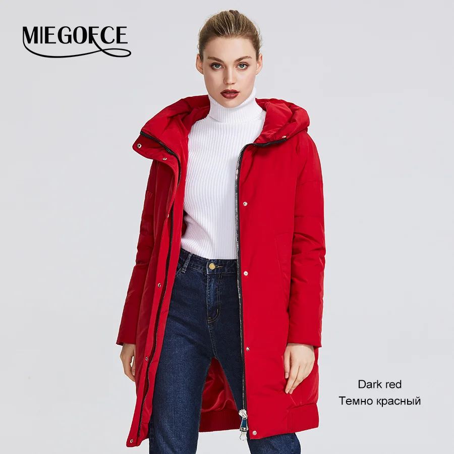 103 Dark red MIEGOFCE Женская зимняя куртка ветрозащитный курток со стоячим воротником и капюшоном женская куртка из биопуха что защитит от холода, двойная защита придаст элегантность и подчеркнет фигуру - Цвет: 103 Dark red