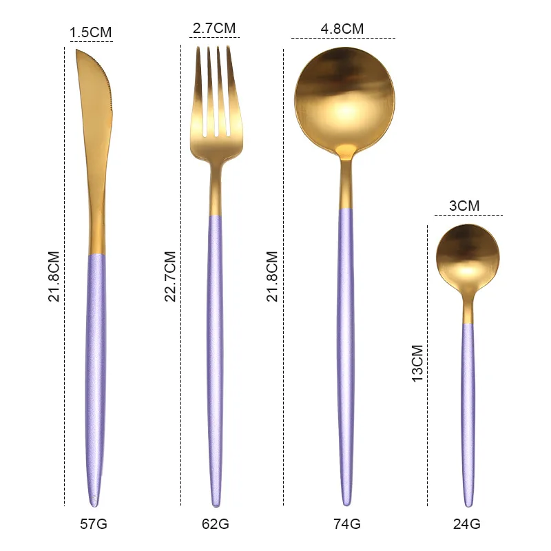 LF3purplegold1set Цвета: черный, золотистый, набор столовых приборов ужин Десертная Вилка ложка Ножи Свадебный комплект набор посуды 304 Нержавеющая сталь посуда, вилка, ложка - Цвет: LF3purplegold1set