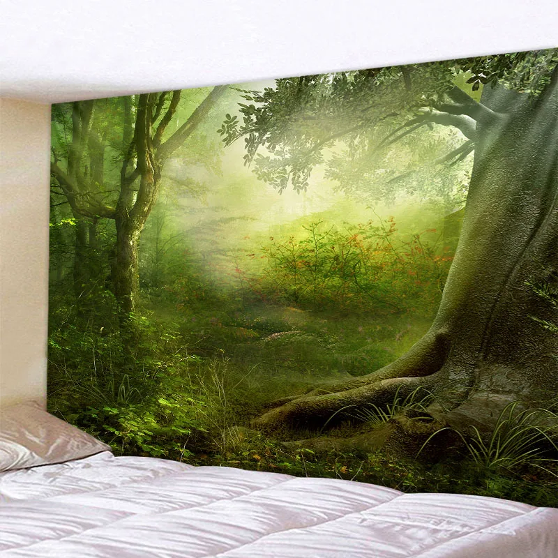 Green jungle tapestry beautiful natural forest large wall hanging hippie bohemian mandala wall art home decoration 8 sizes