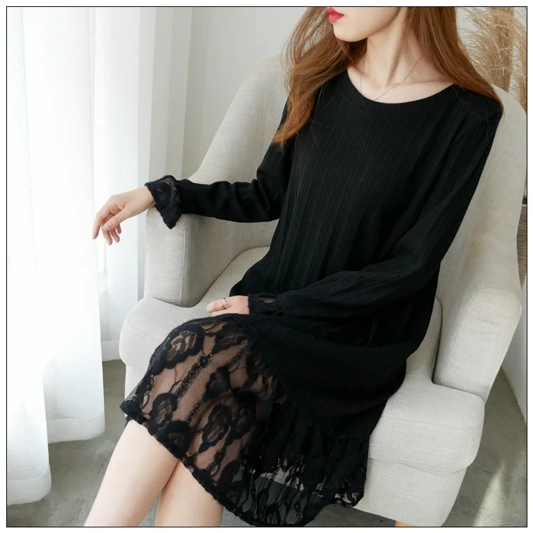 autumn winter plus size sweater dress for women loose casual long sleeve O neck knitting lace dresses 4XL 5XL 6XL 7XL 8XL