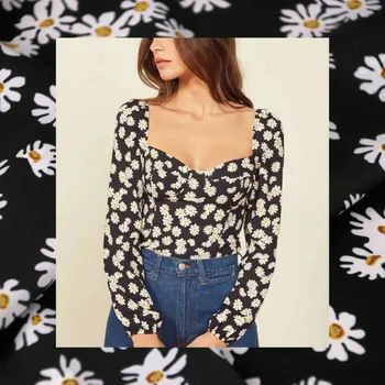 

Daisy printed fabric meter anti-wrinkle shirt dress chiffon fabric handmade DIY clothing fabric wholesale cloth