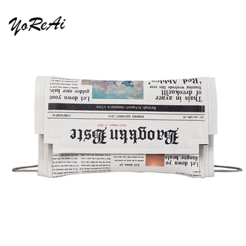 

YoReAi Original Design Newspaper Printing PU Material Shoulder Bag Fashion Lady Casual Style Messenger Bags Mobile Phone Packet