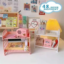 Organizador de mesa, estante de escritorio japonés, cosméticos, joyería, estante de almacenamiento plegable de plástico doble, estante de arreglo para estudiantes 2021
