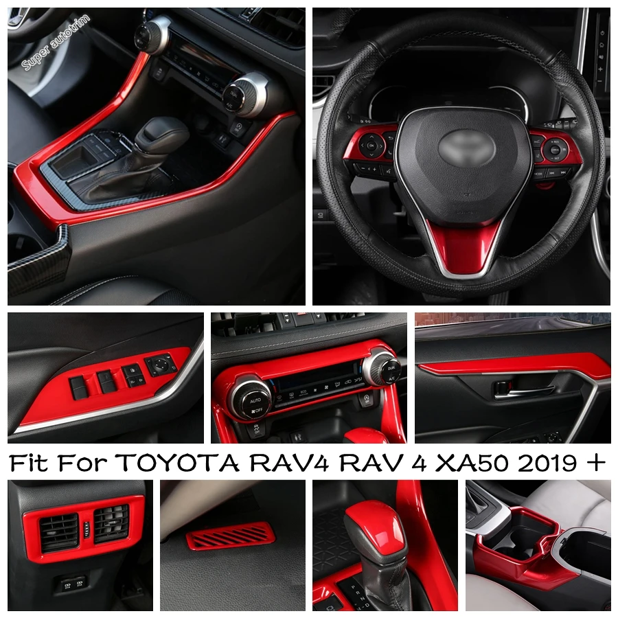 

Car Interior Red Decor Accessories For TOYOTA RAV4 RAV 4 XA50 2019 - 2023 Seat Adjust Button / Gearbox / Window Lift Cover Trim