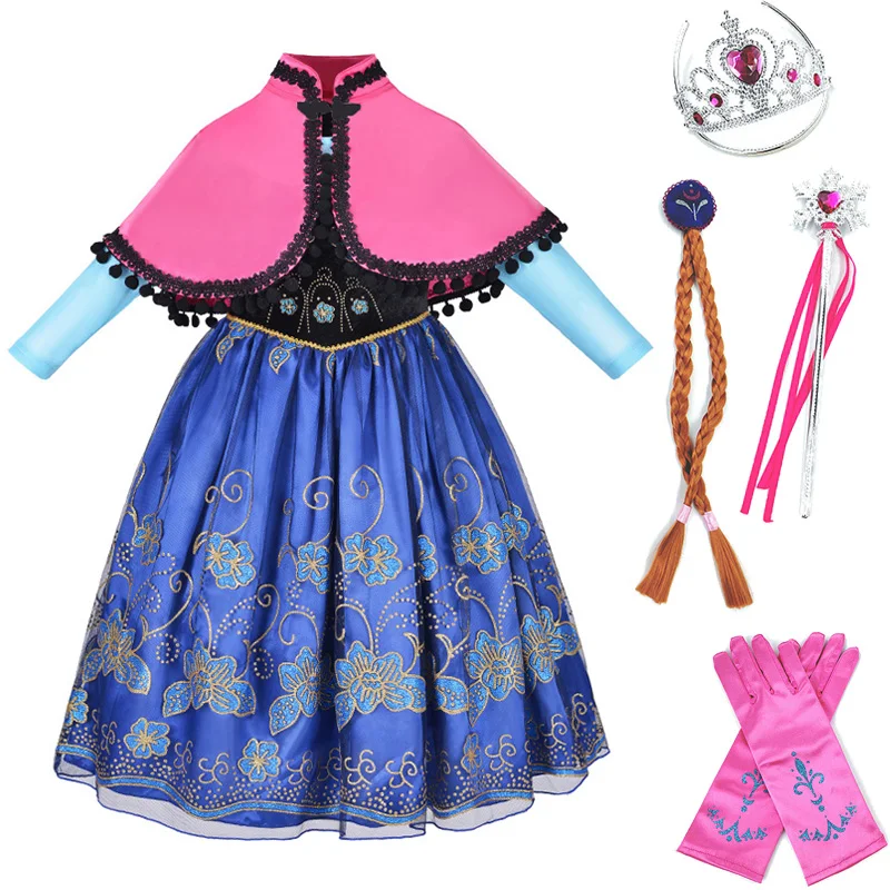 Dress and Set-1 Платье принцессы для девочек; Снежная королева 2; одежда Анны; Детская осенняя одежда с длинными рукавами; Детский карнавальный наряд; одежда для рождественской вечеринки - Цвет: Dress and Set-1