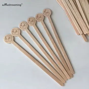 

100pcs Personalized Bridal Shower Round Wooden Stirrer Sticks with Initials Bar Cafe Coffee Beverage Drinking Stirrers with Logo