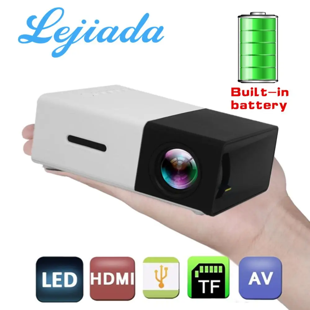 Светодиодный мини проектор LEJIADA YG300 встроенный аккумулятор 1300 мАч поддержка 1080P