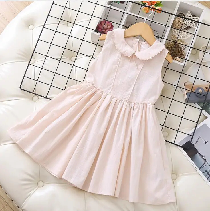 Летние хлопковые платья принцессы в полоску для девочек, детское элегантное платье, 5 шт./партия