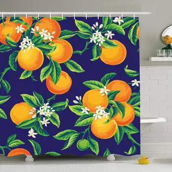 

Shower Curtain Set with Hooks 72x72 Dark Pattern Branch Orange Flower Fruits Flowers Leaf Leaves Paper Garden Nature Seamless
