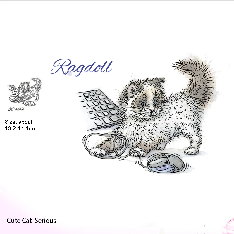 

Cat keyboard stamp clear rubber stamp construction transparent collage card embossing album process cut