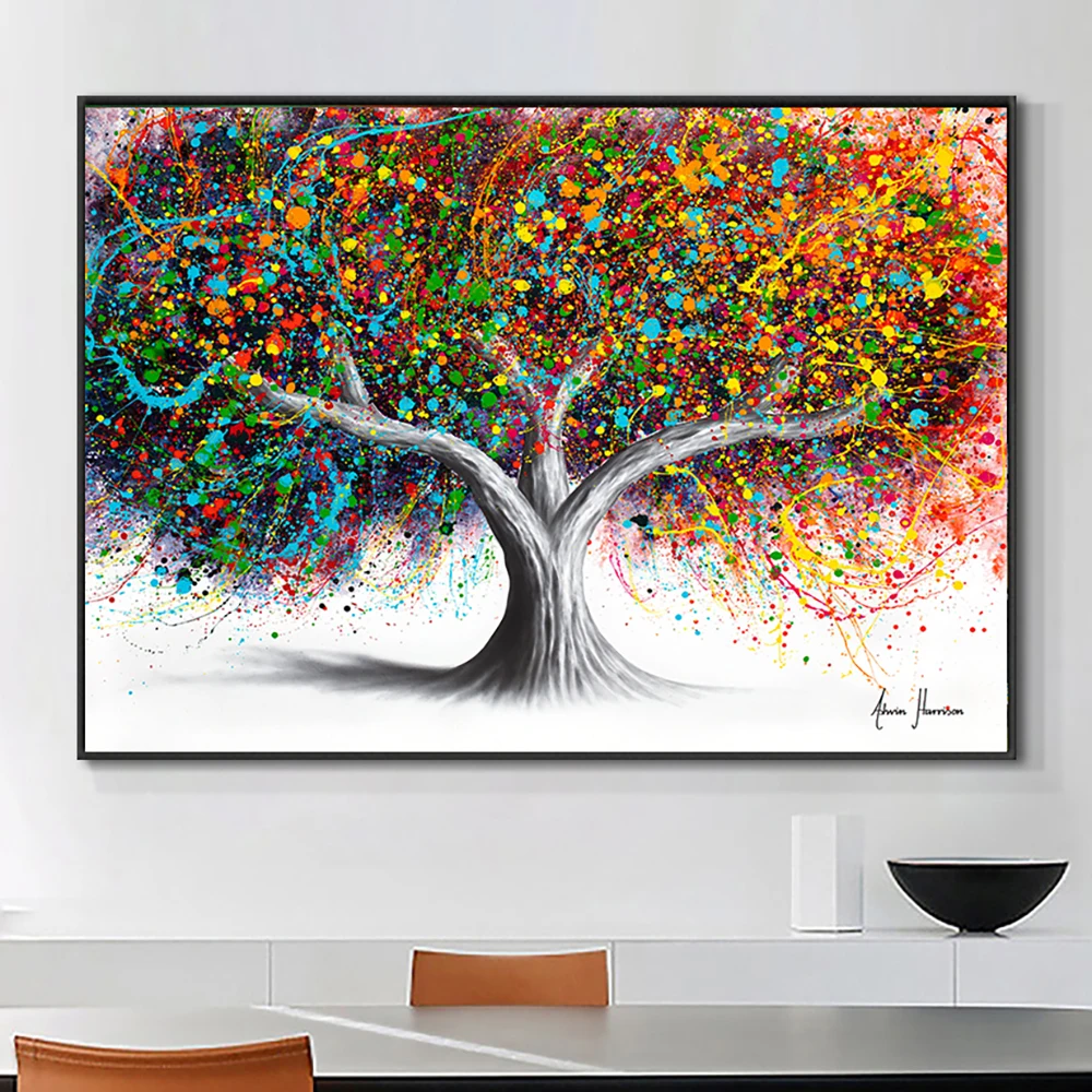 Trees colourful  Abstract oil paint  Reprint On Framed Canvas Wall Art Decor 