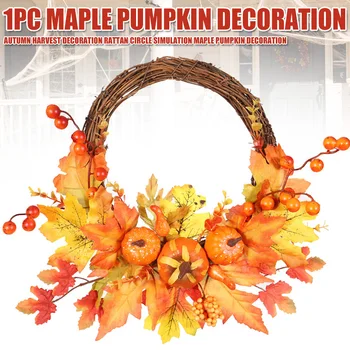 

Simulation Maples Pumpkin Wreath Door Wall Hanging Garland for Party Home Thanksgiving Day Autumn Decor _WK