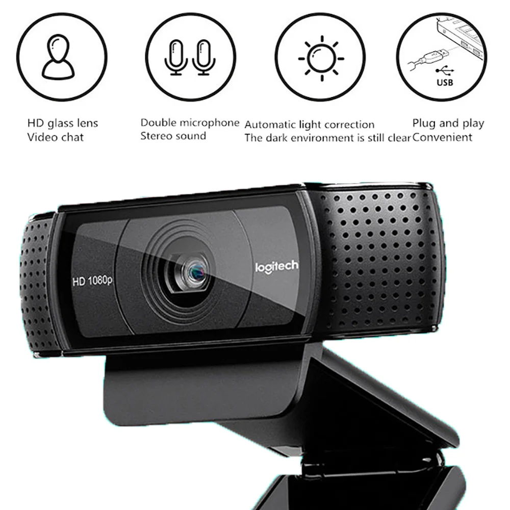 Веб-камера Logitech C920e 1080p HD Pro широкоформатный видеозвонк и запись настольная или