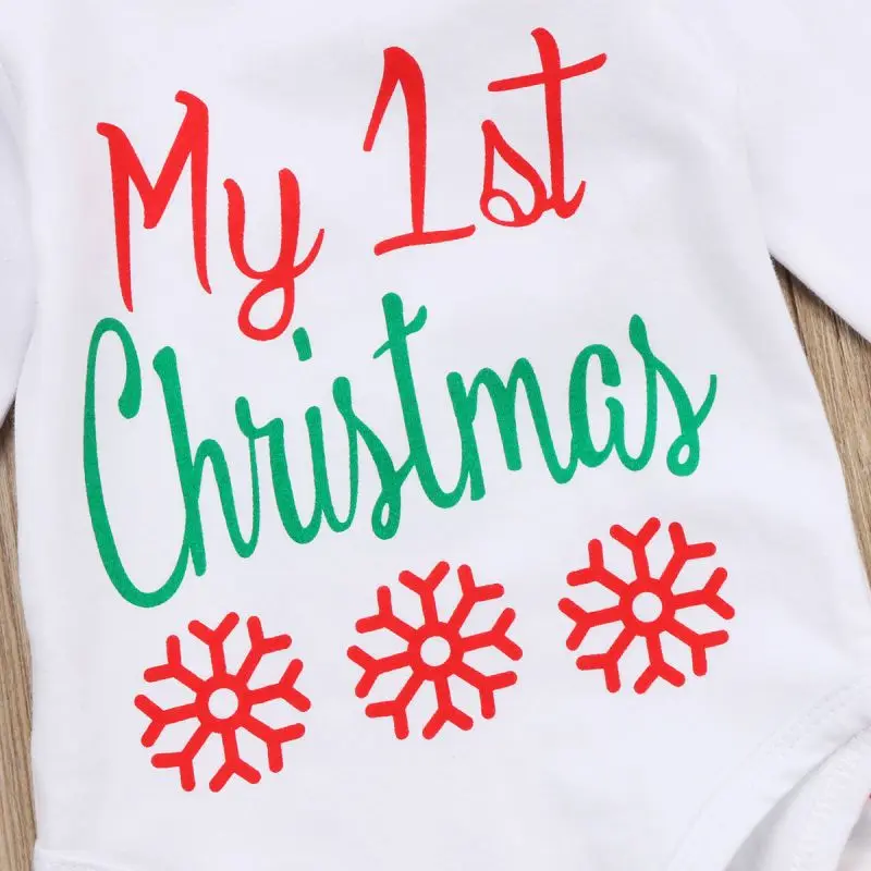 Детский комбинезон с длинными рукавами и надписью «My First Christmas» для маленьких мальчиков и девочек, Топы+ штаны+ шапочка+ повязка на голову, комплект одежды для малыша из 4 предметов