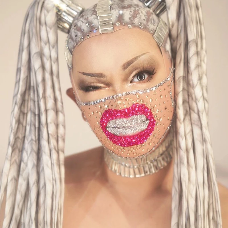 ZIMO Rhinestone Crystal mouth face Mask designer Christmas Party CLUB Funny Prop Stage Accessories Mask Singer personalized