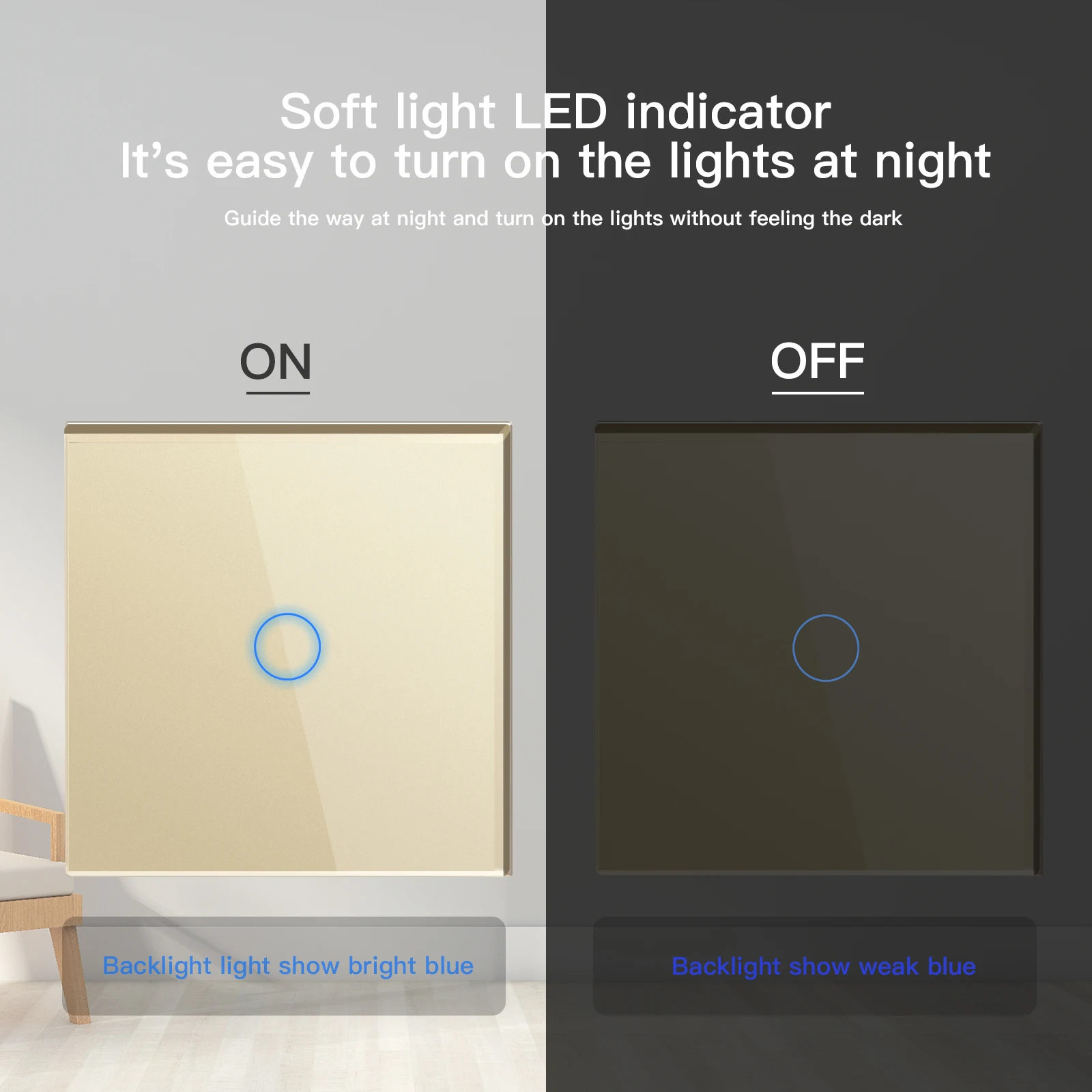 Besamen 2 Packungen Touch-Lichtsc halter 1Gang 2-Wege-Wandschalter Lichtsc halter für Treppen Glasscheibe blaue Hintergrund beleuchtung 240V