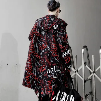 

2020 New Long Jacket Trench Men Full Letter Print Fashion Harajuku Windbreaker Coat Nightclub Overcoat Male Casual Outwear WG578