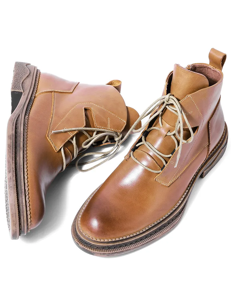Eur Size 38-43 Retro Boots Men Full Grain Leather Lace Up Autumn Ankle Boots Man Trendy Thick Heel Winter Casual Shoes Soft