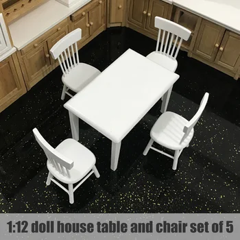 

5 PCS Wooden Table Chair Set Mini Doll Furniture Model for 1/12 Dollhouse Play House Toys S7JN