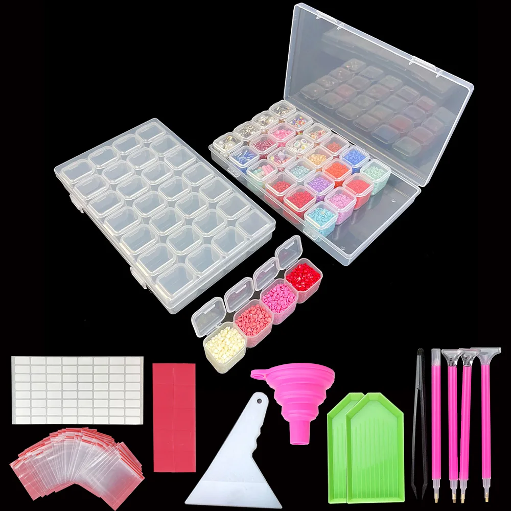 51 pcs 5D Diamond Painting Tools and Accessories Kits Roller pen Clay Tray  Tweezers/pen/glue/ Diamond Embroidery Tray Box sets - AliExpress