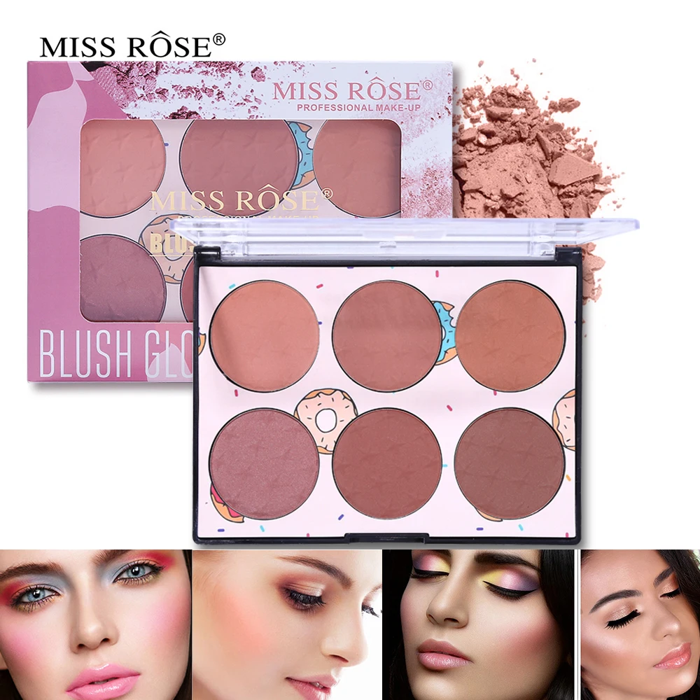6 цветов пудра для лица Miss Rose румяна палитра макияжа контурная косметика
