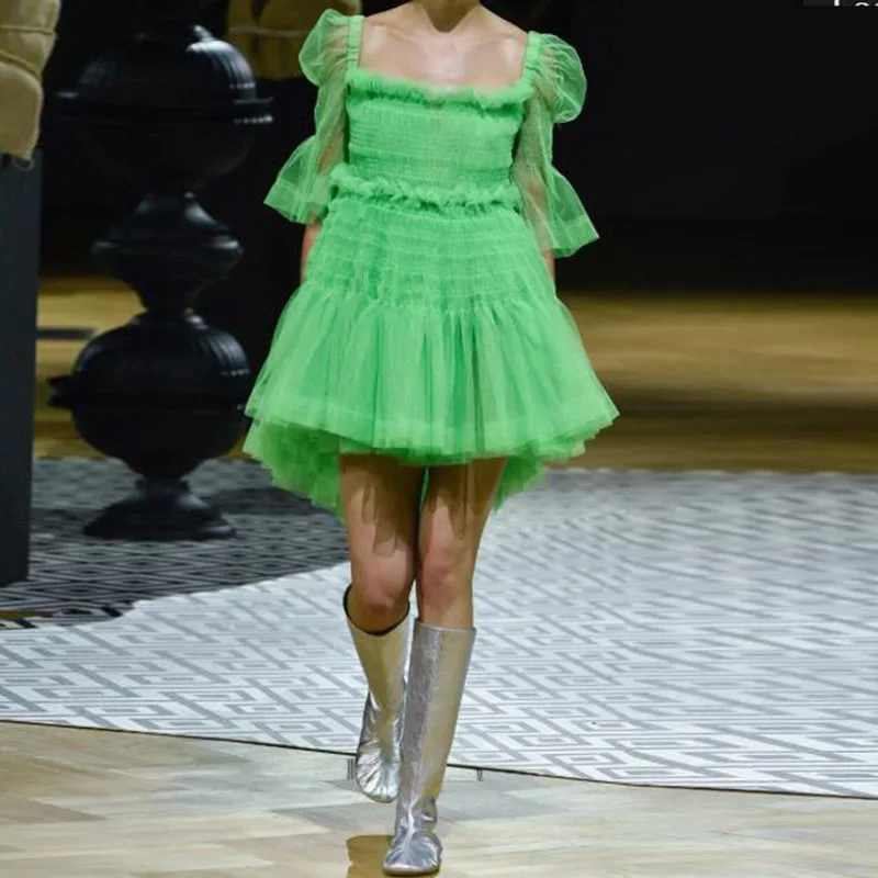 neon green Неоновый зеленый 3/4 рукав Тюль Короткие вечерние платья Hi Low Tutu на заказ плюс размер Выпускные платья Robe de soiree дешевые официальные платья - Цвет: neon green
