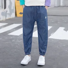 Детская одежда; стиль; коллекция года; летние детские тонкие повседневные ковбойские противомоскитные штаны из тенселя для малышей