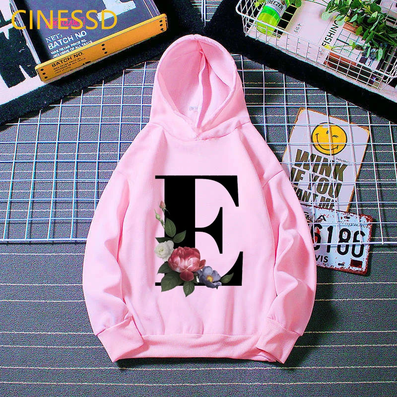 letras inglês alfabeto flores imprimir rosa boné moletom para crianças crianças meninas roupas de inverno meninos mais veludo hoodies