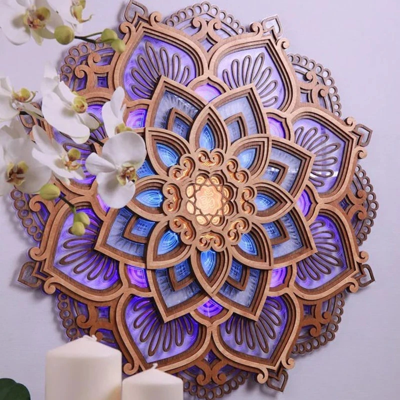 Mandala Yoga Room Night Light LED Multilayered Laser Cut Carved Light LED Elegant Wooden Mandala Hanging Lamp Dropshipping wall sconces for living room Wall Lamps