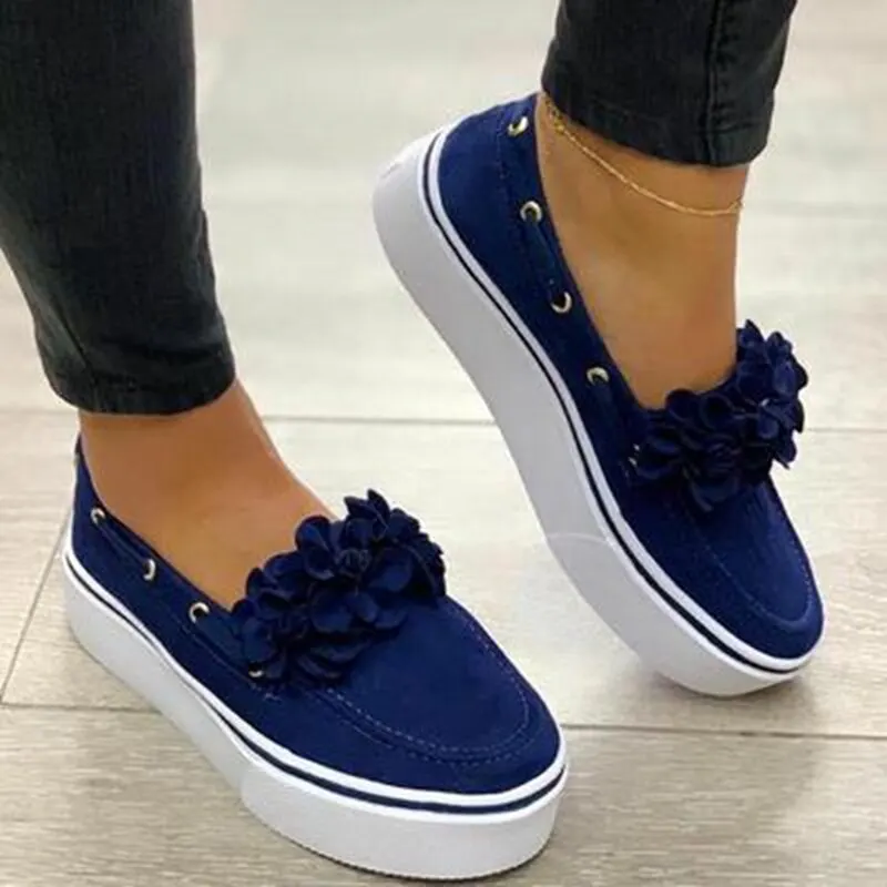 HEFLASHOR/ г.; весенние женские кроссовки на плоской платформе; слипоны на плоской подошве; женские лоферы из замши; повседневная обувь с цветочным рисунком; Прямая поставка - Цвет: blue