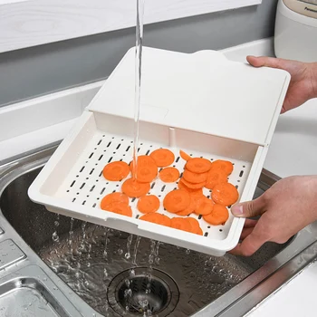 

Three-in-one Drain Basket Cutting Board Exquisite Multifunctional Space-saving Delicate Chopping Board for Kitchen