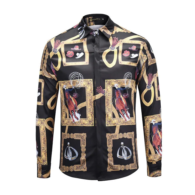 Брендовые роскошные мужские рубашки Camisas Masculina, повседневная приталенная Мужская рубашка с длинным рукавом, уличная одежда, рубашки с 3D принтом