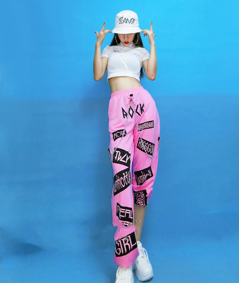 Jazz Dance Costumes Nightclub Singers Dancer Fashion Pink Pants Pole Dance Cosplay Rave Clothes DJ DS Gogo Women Hip Hop Set DNV11976