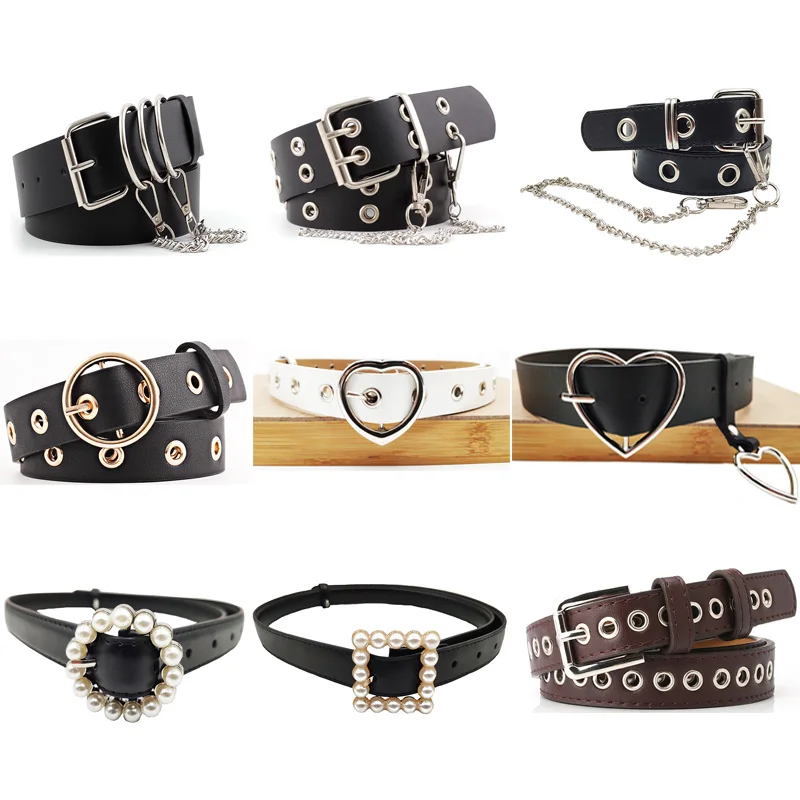 

BLA 2020 New Women's Punk Chain Belt Unisex Single and Double Hole Faux Leather Alloy Belt Personality Wild Decorative Belts