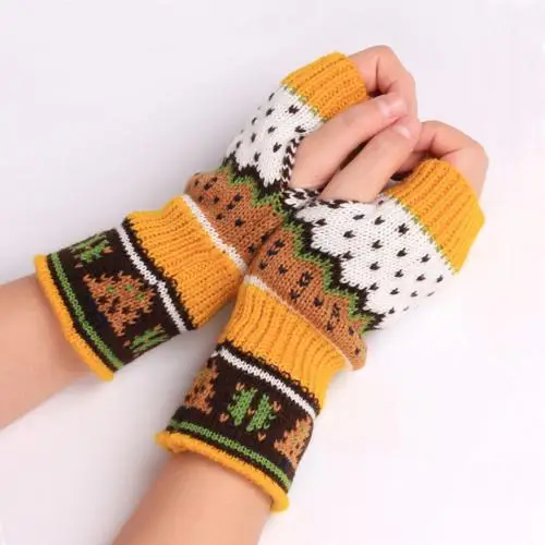 Красочные женские перчатки без пальцев, вязаные теплые длинные перчатки на запястье, теплые рождественские подарочные перчатки гуанты Invierno - Цвет: GINGER