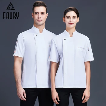 

Chef Waiter Uniform Summer Short Sleeve Kitchen Cook Shirt Food Service Jacket Restaurant Hotel Pastry Barbershop Work Clothes