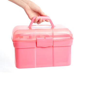 

Portable Pink 2 Tier Table Storage Box Plastic Scissors Toiletry Organizer Jewelry Nail Polish Pen Container Accessories Case