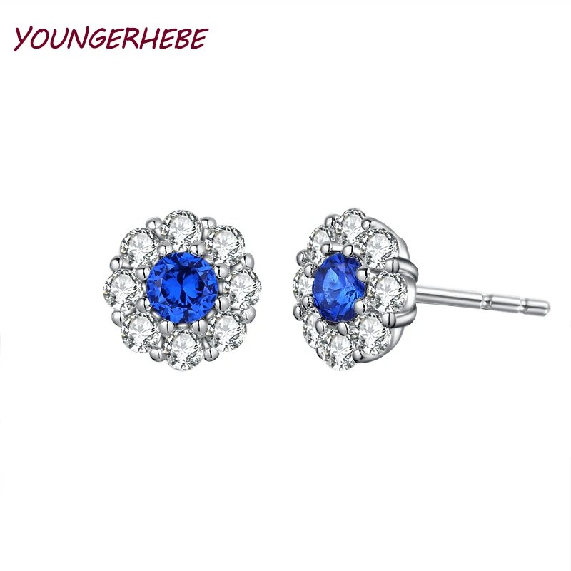 YOUNGERHEBE Silver Funny Earrings Cubic Zircon Blue Main Stone Korean Style Fashion Statement Jewelry Accessories Earring Women | Украшения