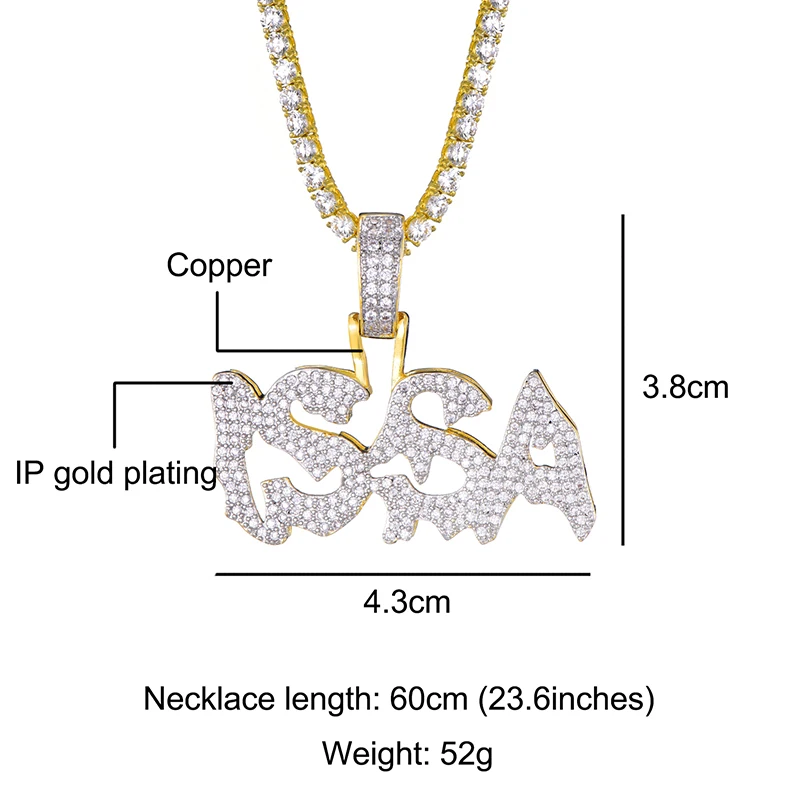 US7 письмо ISSA кулон кубический цирконий микро проложили CZ Bling Iced Out Шарм Ожерелье для мужчин хип-хоп ювелирные изделия