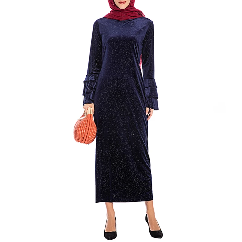 dark blue dress Плюс размер блесток Бархат абайя турецкие платья хиджаб мусульманский с длинным рукавом платье ислам одежда абайя s женский Восточный халат Caftan Дубай - Цвет: dark blue dress