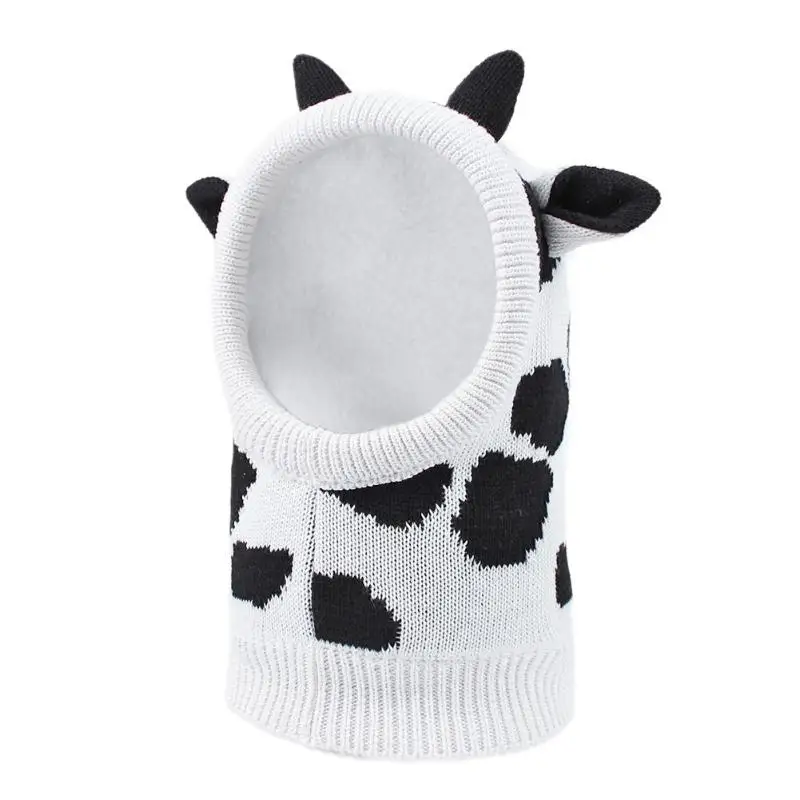 Cow Зимняя теплая куртка для детей с героями мультфильмов; вязаный Шапки плюшевый флис осень зима для мальчиков девочек Шеи Шапка, закрывающая уши Рождественский головной убор - Цвет: Cow