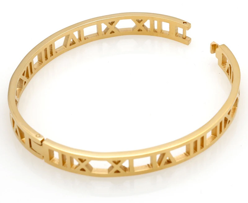 Нежные полые римские цифры браслеты и браслеты из титановой стали браслет качественный ювелирный для женщин вакуумный браслет с покрытием наивысшего качества