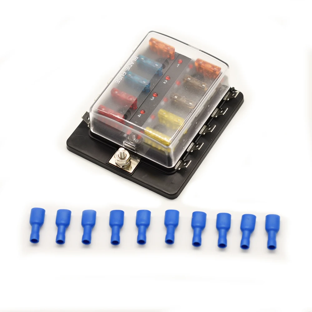 Jtron auto fuse box 12v-32v 6way 10way Blade Fuse Holder with cable LED indicator ATC/ATO fuse socket for Car Boat Marine truck