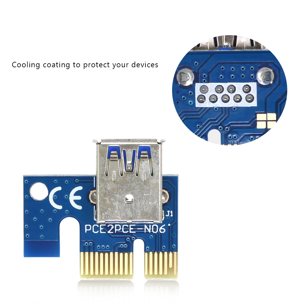 TISHRIC Riser Card VER008C Molex 6 pin PCIE PCI-E pci Express 1X to 16X Adapter SATA TO USB 3.0 Cable Mining Bitcoin Miner
