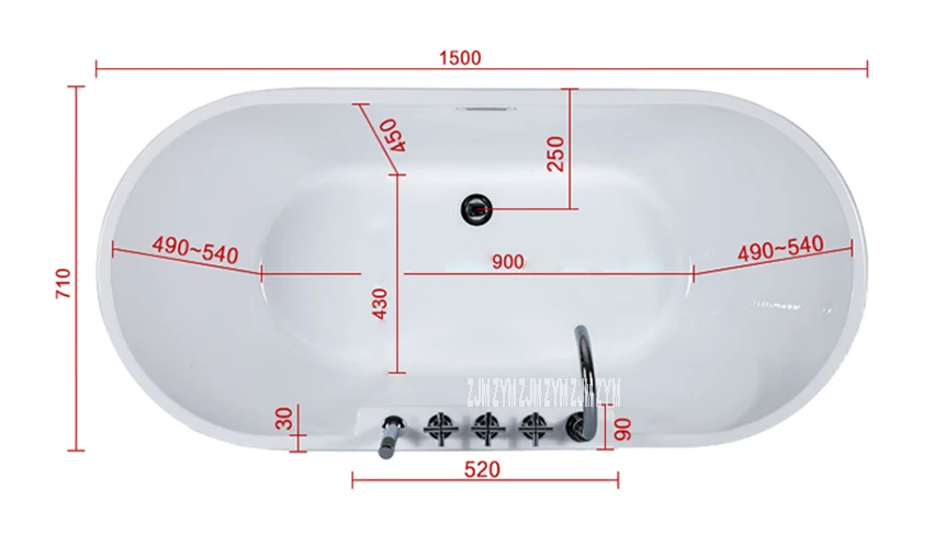 WTM-02538, 1,5 м, акриловая домашняя ванна для взрослых, овальная отдельно стоящая Ванна, Современная ванная ванна, s-образная Ловушка с краном, фурнитура