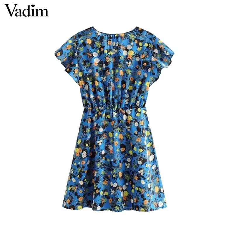 Vadim женское мини-платье с цветочным принтом в стиле ретро, с v-образным вырезом, эластичные приталенные, с коротким рукавом, Женская Повседневная пляжная одежда, платья QC626