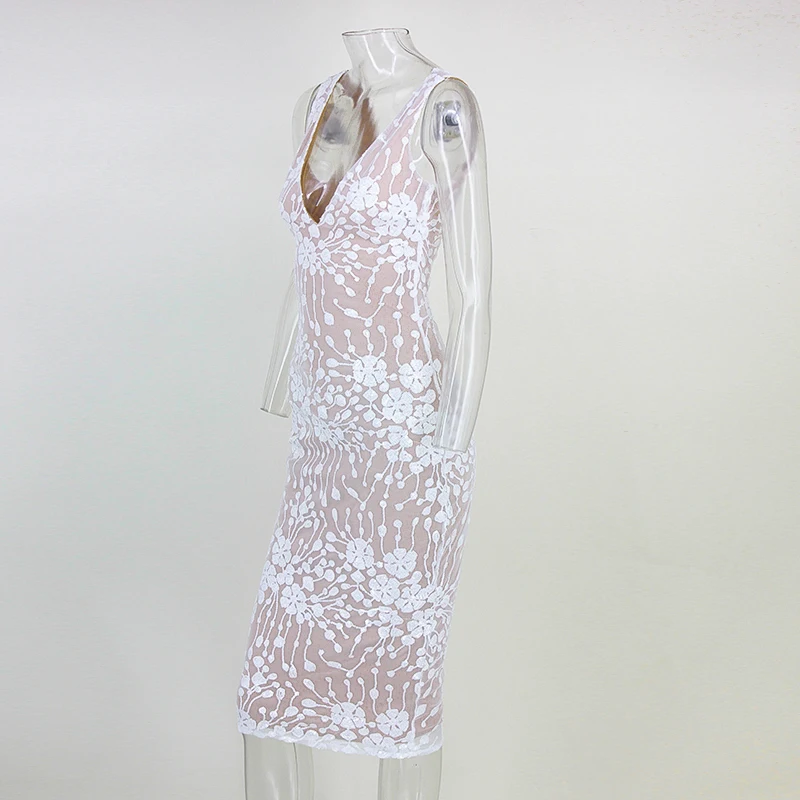 Joyfunear шифоновое женское платье миди лето осень Vestido Новое Вечернее платье без рукавов с v-образным вырезом Bodycon Sequin Цветочные Сексуальные Платья
