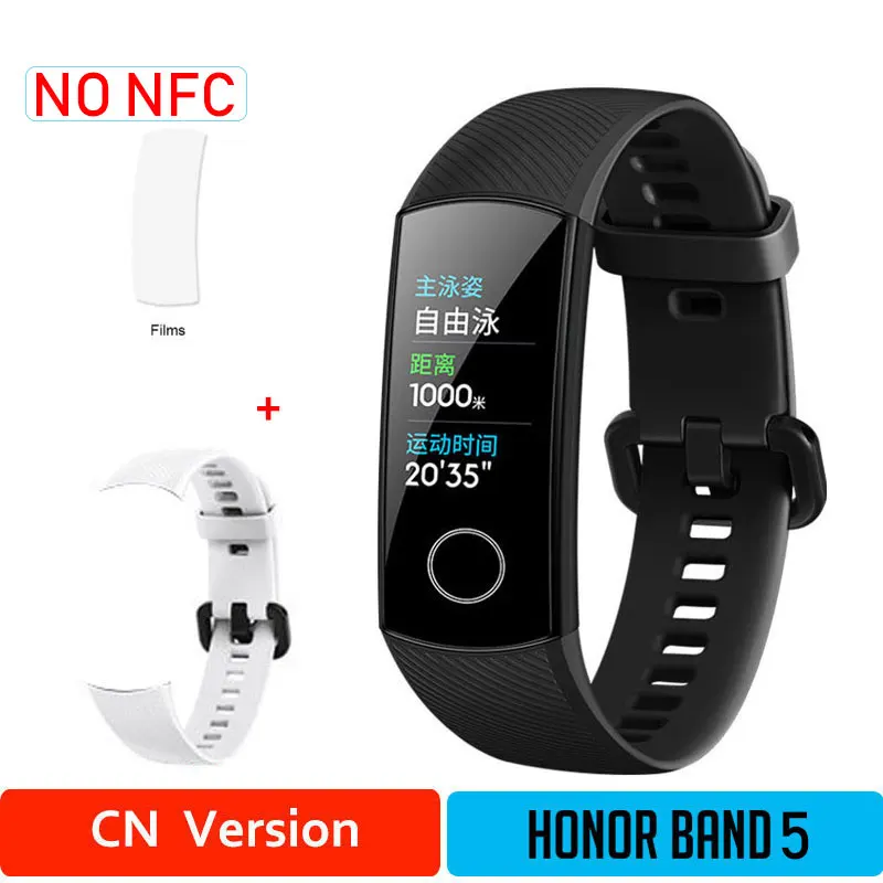 Глобальная версия HONOR Band 5 NFC Браслет Смарт Кислород в крови Несколько циферблатов Частота пульса Фитнес Sleep Tracker Пассометр - Цвет: CNblack5moW