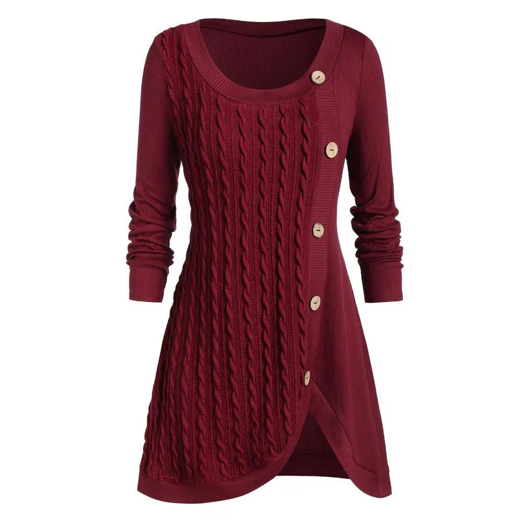 MISSOMO, зимний женский свитер,, пуловер с круглым вырезом, длинным рукавом, в клетку, с пуговицами, ажурные, ассиметричные, вязаные свитера, pull femme hiver - Цвет: F
