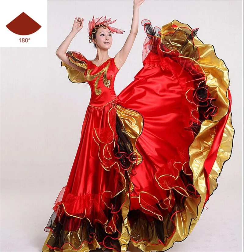 Color2 180 Женское испанское платье, юбки для фламенко, танцевальные костюмы, испанская Цыганская юбка, большой танец, цветок, хор, сценическая одежда для женщин - Цвет: Color2 180
